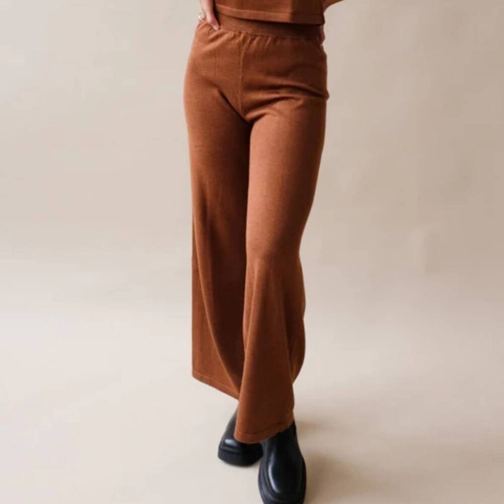 Callahan Julia Knit Wide Leg Lounge Pants NWT Root Beer Brown Revolve Large New